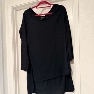 Black Waffle Knit Long Sleeve Tunic Top